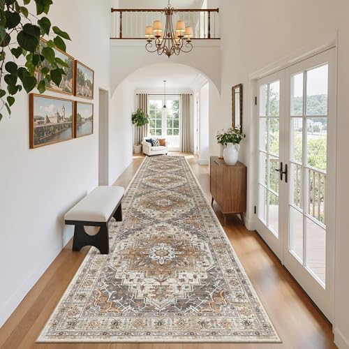 Madane Hallway Runner Rug 2'6''x16' Kitchen Runners Vintage, Turmeric/Grey - Image 3