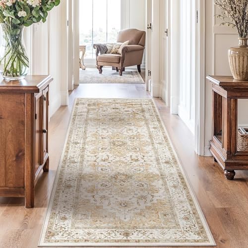 AMADA HOMEFURNISHING 2'6"x8' Washable Area Rug, Low-Profile Entryway Rug with Non-Slip Backing & Durable Edge Binding, Vintage Rug Pattern, Small Rugs for Entryway, Kitchen & Living Room - Image 4