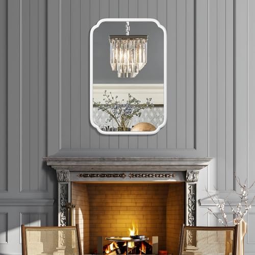 Ferytange White Bathroom Mirror for Over Sink 24×36 Inch - Multi-Size Durable Iron Frame, Shatterproof Glass, Versatile for Bathroom/Bedroom/Living Room Decor (Horizontal or Vertical Mount) - Image 3