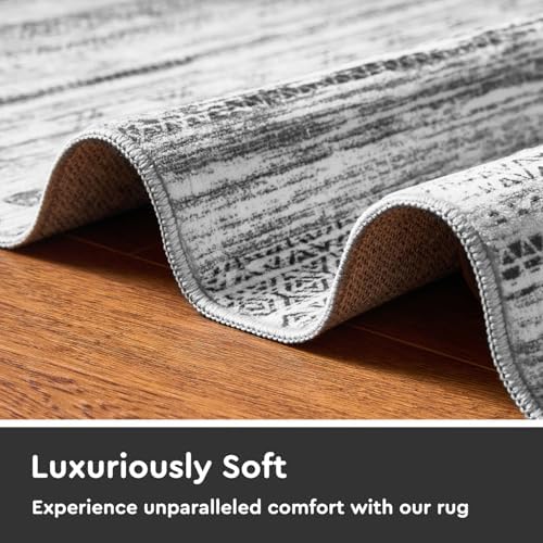 2x8 Runner Rug Machine Washable Non Slip Area Rug Distressed Neutral Moroccan Boho Rug Ultra Soft Floor Runners for Hallways for Entryway Laundry Room Kitchen, Black - Image 5