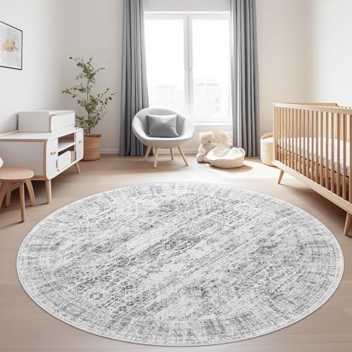 Soalmost 6x6 Grey Round Rug 6ft Circle Living Room Area Rugs Non-Slip - Image 2