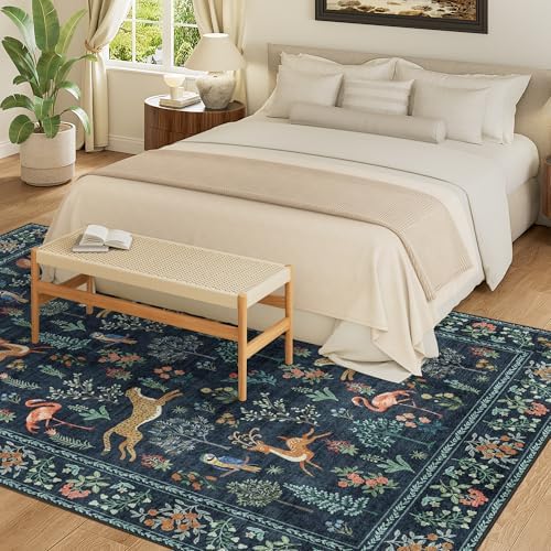 DUKINO 5x7 Area Rugs, Washable Animal Rug Living Room Non Slip, Navy Blue - Image 4