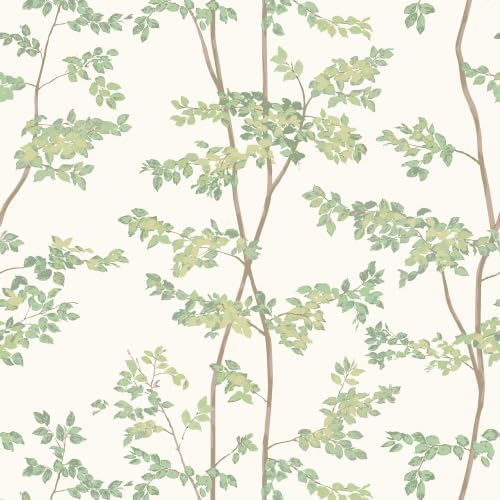 Ismoon Green and Beige Forest Peel Stick Wallpaper for Modern Bedroom Wall | Renter Friendly Viny Wallpaper Tree Leaf Contact Paper Removable Self Adhesive Waterproof Textured 17.3x196in by Ismoon