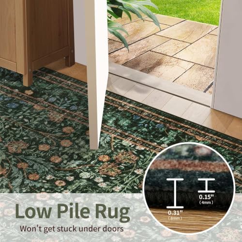 Rugxara Green Floral 3x5 Rug for Entryway Bedroom Washable Area Rugs Carpet - Image 7