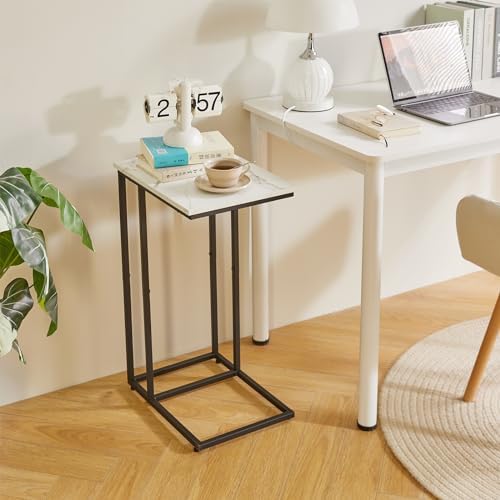 Aibiju C-Shaped Side Table Small End Table, Slide Under Laptop Desk for Couch, Living Room Side Table Set of 2, TV Trays for Eating on Couch, Faux Marble and Black YD-TM051B-2 - Image 5