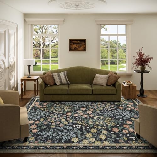 Washable Living Room Area Rug: 5x7 Rugs for Bedroom Vintage Stain Resistant Non Slip Low Pile Soft Lightweight Carpet Rug for Kitchen Dining Room Kids Room Nursery Living Room by palohom