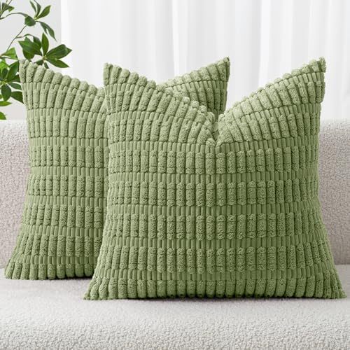MIULEE Corduroy Decorative Throw Pillow Covers 16x16 Sage Green Pack of 2 by MIULEE