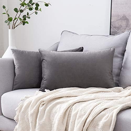 MIULEE 12x20 Inch Lumbar Velvet Throw Pillow Covers Medium Gray by MIULEE