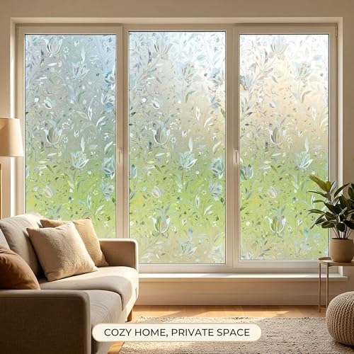 Stained Glass Reflective Frosted Tulip Window Film Privacy 35x78.7in - Image 3
