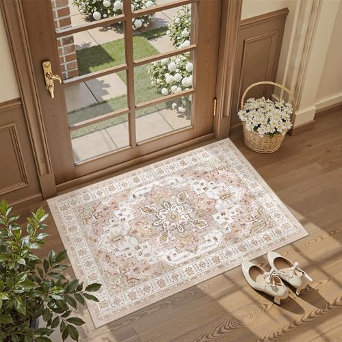 Madane Washable Area Rug 2x3 Small Entryway Rugs Non-Slip, Pink by Madane
