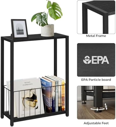 Homleke Narrow Side Tables Set of 2 with Magazine Holder, Skinny End Tables - Image 5