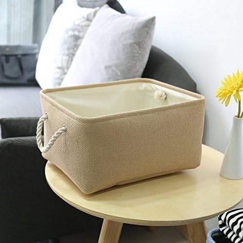 TheWarmHome Decorative Basket Rectangular Fabric Storage Bin Organizer Basket with Handles for Clothes Storage (Beige, Medium-1Pack,13.8L*9.8W*6.7H) - Image 3