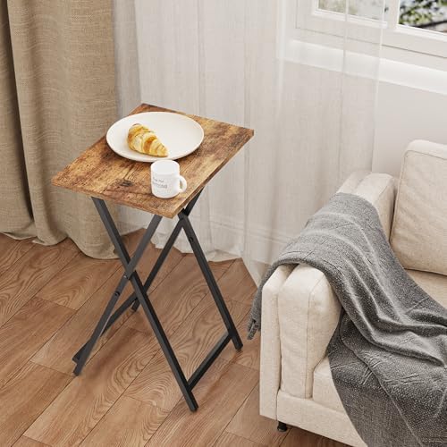 Acovy Foldable TV Trays, Small Folding Table, TV Trays Set of 2, TV Dinner Tray, Side Table for Bed, Couch, Portable Easy to Move, Brown - Image 2