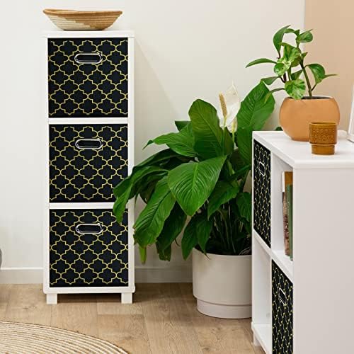 Black Foldable Storage Cubes Bins , Fabric Storage Box Cubes Organizer Baskets with Dual Handles for Home Organizer Black Gold - Image 4