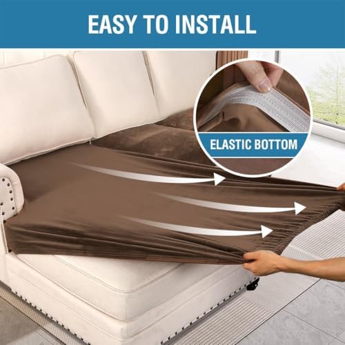 H.VERSAILTEX Velvet Stretch Sectional Couch Covers 3 Pieces Sofa Seat Cushion Covers L Shape Separate Cushion Couch Chaise Cover for Both Left/Right Couch(Large Sofa 2 Seater + 1 Chaise, Caramel Cafe) - Image 4