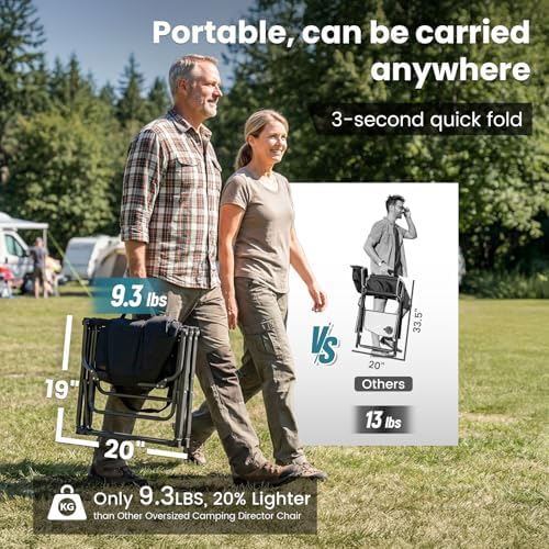 FUNDANGO Oversized Folding Chairs for Outside, Fully Padded Camping Director Chair for Adults, Support 450lbs Portable lawn chairs with Side Table, Side Pockets for outdoor Camp, Picnic, Lawn, Concert - Image 5
