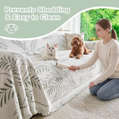 Couch Cover for Dogs Washable Sofa Cover, Sectional Couch Covers, Sofa Covers for 2 Cushion Couch, Non Slip Stripe Sofa Slipcovers Furniture Protector (Eucalyptus Green 91x102) - Image 6