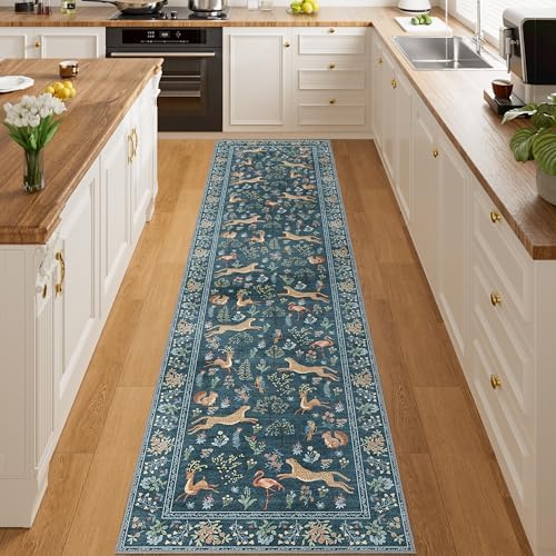 DUKINO 2x8 Washable Runner Rug, Non Slip Animal Kitchen Runner Rug, Blue by DUKINO