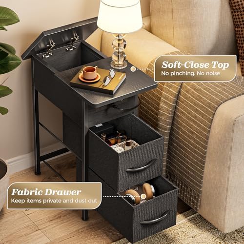 Huuger Narrow End Table with Charging Station, Side Table with 2 Drawers - Image 7
