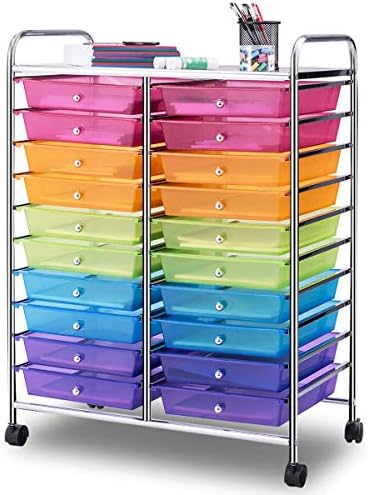 Giantex 20 Drawer Rolling Storage Cart Tools Scrapbook Paper Office School Organizer, Multicolor by Giantex