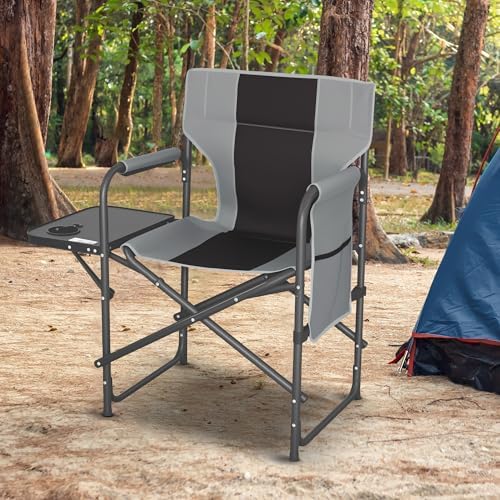 2 Pack Directors Chair 17.5" Seat Height, Bar Height Folding Chair with Side Table, Foldable Camping Chair with Side Pocket for Makeup Artist, Sports Event, Supports 400LBS - Black - Image 2