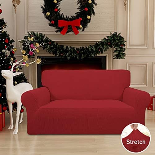 Easy-Going Stretch Loveseat Couch Covers Washable Christmas Red - Image 2