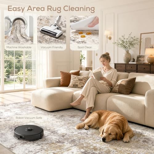 Nakagishi 10X14 Area Rugs for Living Room: Washable Modern Abstract Rug with Non-Slip Silicone Backing Low Pile Soft Carpet for Bedroom & Dining Decor Ideal for Families with Kids and Pets-Brown - Image 3