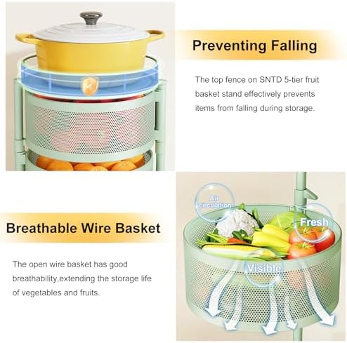 SNTD 5-Tier Fruit and Vegetable Basket Bowls for Kitchen, Rotating, Green - Image 4