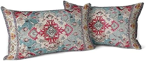 Snycler Boho Throw Pillow Covers 12x20 inch Set of 2 Boho Rug Carpet Double Sided Pattern Cotton Soft Pillow Case Cushion Cover Pillowcase for Couch Sofa Bed Decorative (Rose Red) by Snycler