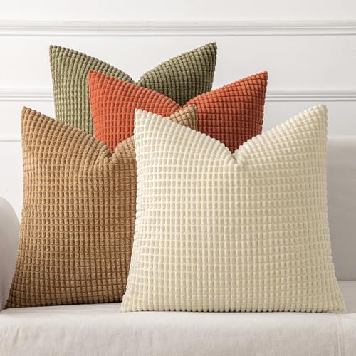 MIULEE Farmhouse Decorative Pillow Covers 18x18 Inch Set of 4 Brown Green by MIULEE