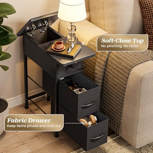 Huuger Narrow End Table with Charging Station, Side Table with 2 Drawers - Image 7
