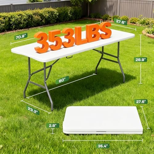 FDW | 6FT Folding Table | White | Portable Plastic Table - Image 3