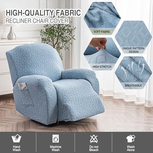 Genina Waterproof Recliner Chair Cover,1 Seat Couch Cover,Light Blue - Image 2