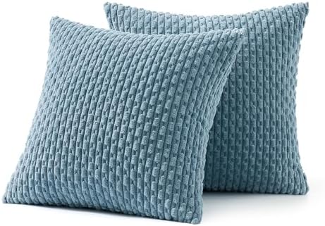 MIULEE Decorative Throw Pillow Covers 18x18 Blue Grey Textured Corduroy - Image 6