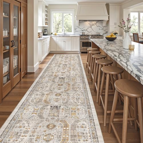 Madane Hallway Runner Rug 3x14 Washable Kitchen Runners Long, Brown/Gold - Image 2