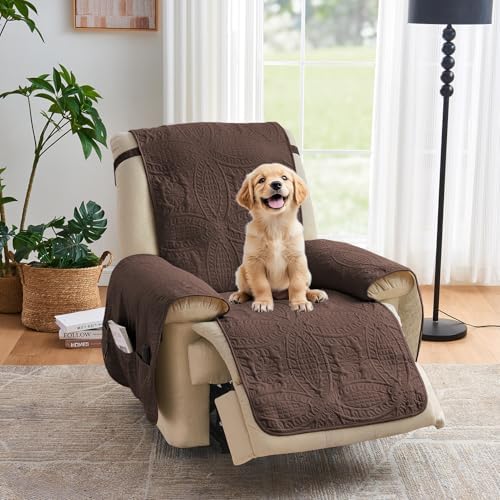 Brown Recliner TV Chair Covers, Quilted Décor Water-Repellent Medium Lazy Boy Chair Covers, Pet Friendly ReclinerSlipovers for Dogs Cats, Washable Couch Cover (Recliner 26", Chocolate) by Pamhaven