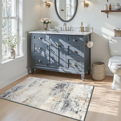 Toneed Washable 2x3 Grey/Brown Area Rug with Non-Slip Backing for Entryway - Image 3