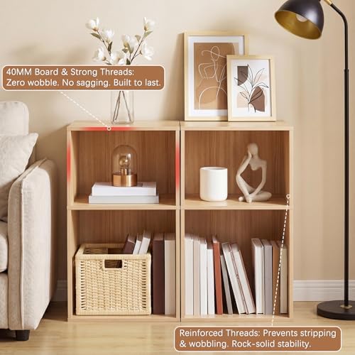 YAHARBO 2 Cube Bookshelf, Natural Record Player Stand with Vinyl Storage Up to 100 Albums, Horizontal Book Shelf, Small Cubby Bookcase with Storage Organizer, Turntable Stand for Living Room, Bedroom - Image 5