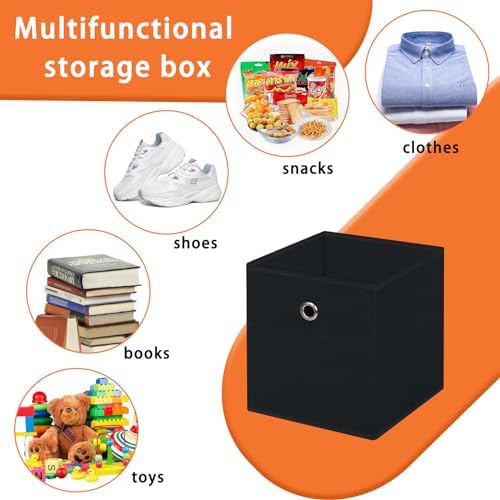 Foldable Storage Cubes Bins ,11 Inch Cloth Storage Cube Fabric Storage Box Cubes Organizer Baskets with Handles for Home Organizer Set of 8 (Black) - Image 3