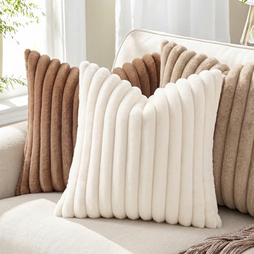 Pallene Faux Fur Decorative Throw Pillow Covers 24x24 Set of 2, Cream White - Image 4