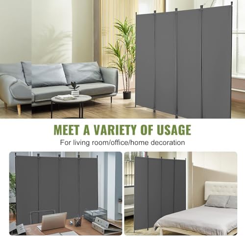 VEVOR Room Divider, 4 Panel Room Dividers and Folding Privacy Screens, Fabric Partition Room Dividers for Office, Bedroom, Dining Room, Study, Freestanding, Grey - Image 6