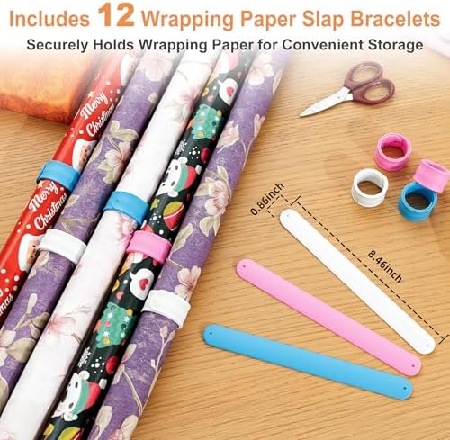 Aquzee Gift Wrapping Paper Organizer Storage, Rolling Gift Wrap Storage Stand, Vertical Wrapping Paper Storage Cart, Ribbon Organizers, 12 PCS Slap Bracelets, Adjustable Rod Design, White - Image 6