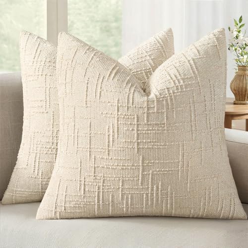MIULEE Chenille Textured Euro Throw Pillow Covers Beige 24x24 Set of 2 by MIULEE
