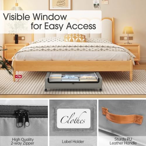 Yecaye Under Bed Storage with Wheels, 2 Pack Under Bed Storage Containers, Large Under Bed Rolling Storage with Clear Window & Label, Bedroom Storage Organizer for Clothes, Shoes, Books, Blankets - Image 6