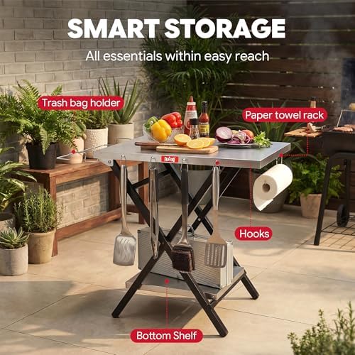 Feasto Outdoor Grill Table, Folding Prep Table, 30" x 24", Stainless Steel - Image 5