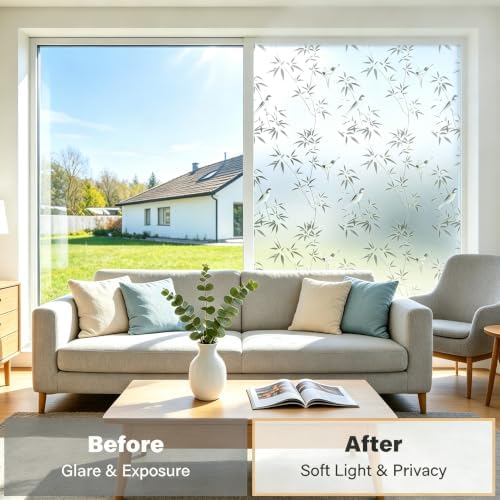 Finnez Window Privacy Film, Frosted Bamboo Window Cling, 17.5" x 78.7" - Image 2