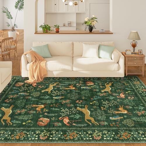 DUKINO 9x12 Area Rug for Living Room, Washable Animal Rug Non Slip, Green - Image 3