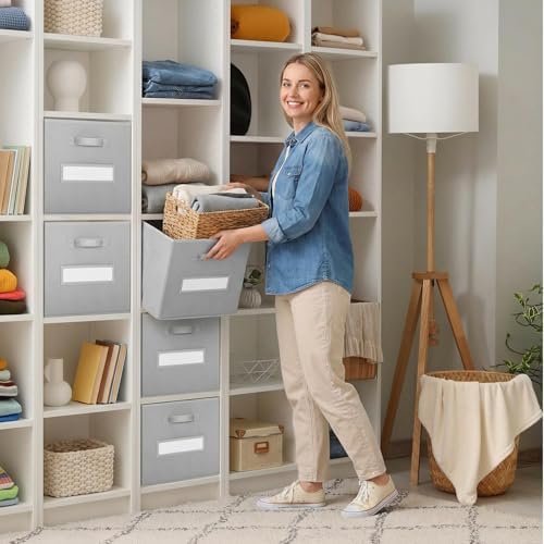Storage Bins,13" Cube Storage Bin with Labels,10pcs,Light Grey - Image 7