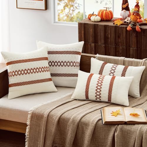 MIULEE Set of 2 Fall Burnt Orange Decorative Lumbar Pillow Covers 12x20 - Image 2