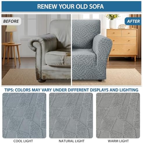 ZNSAYOTX 1 Piece Stretch Chair Cover with Arms (34"-44"), New Plaid Armchair Cover with Elastic Band for Living Room, Ultimate Soft Cozy Washable Chair Slipcover Form Fit Protector, Light Grey - Image 5